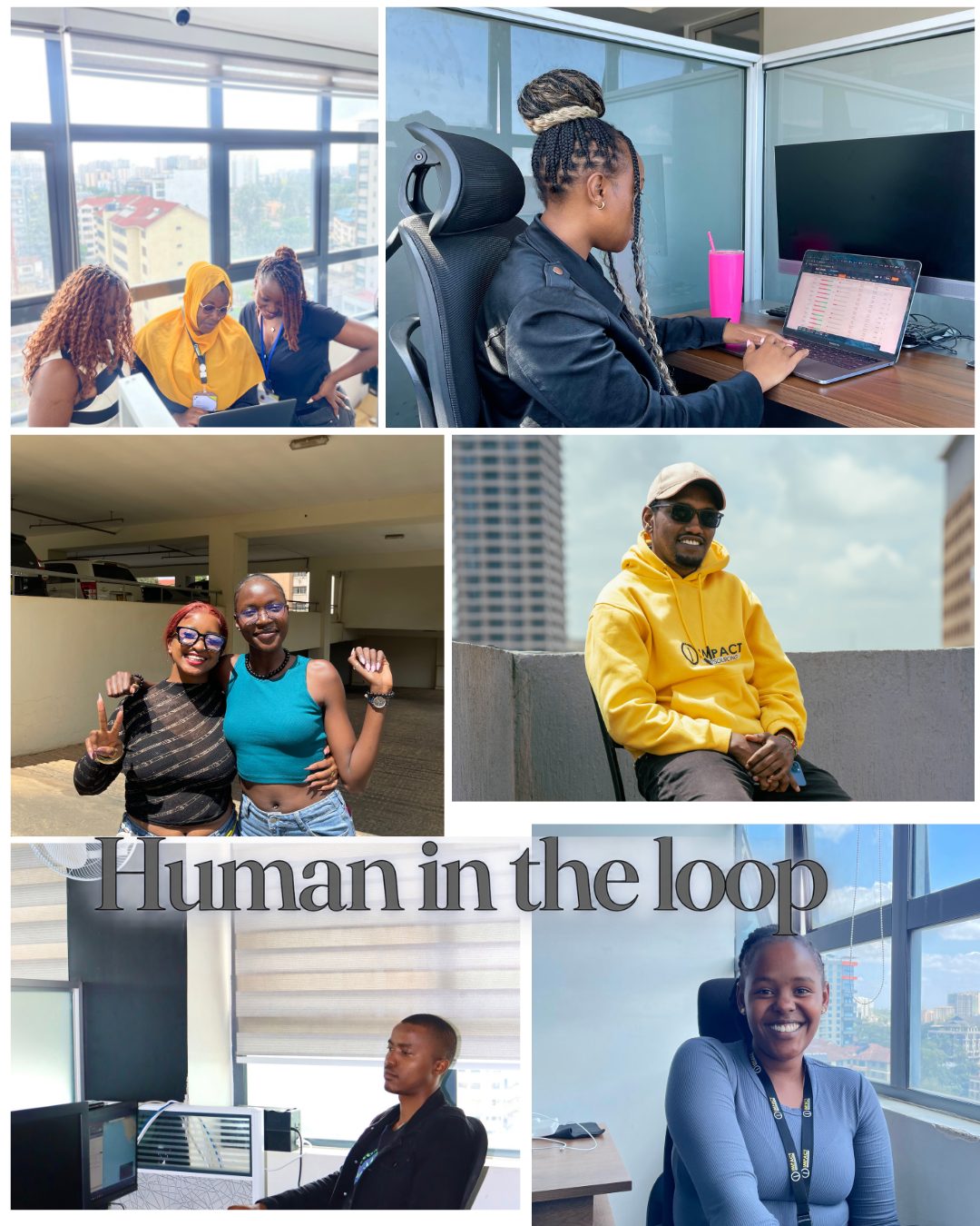 The Impact Outsourcing human in the loop team at work in their Nairobi office, reviewing data on laptops